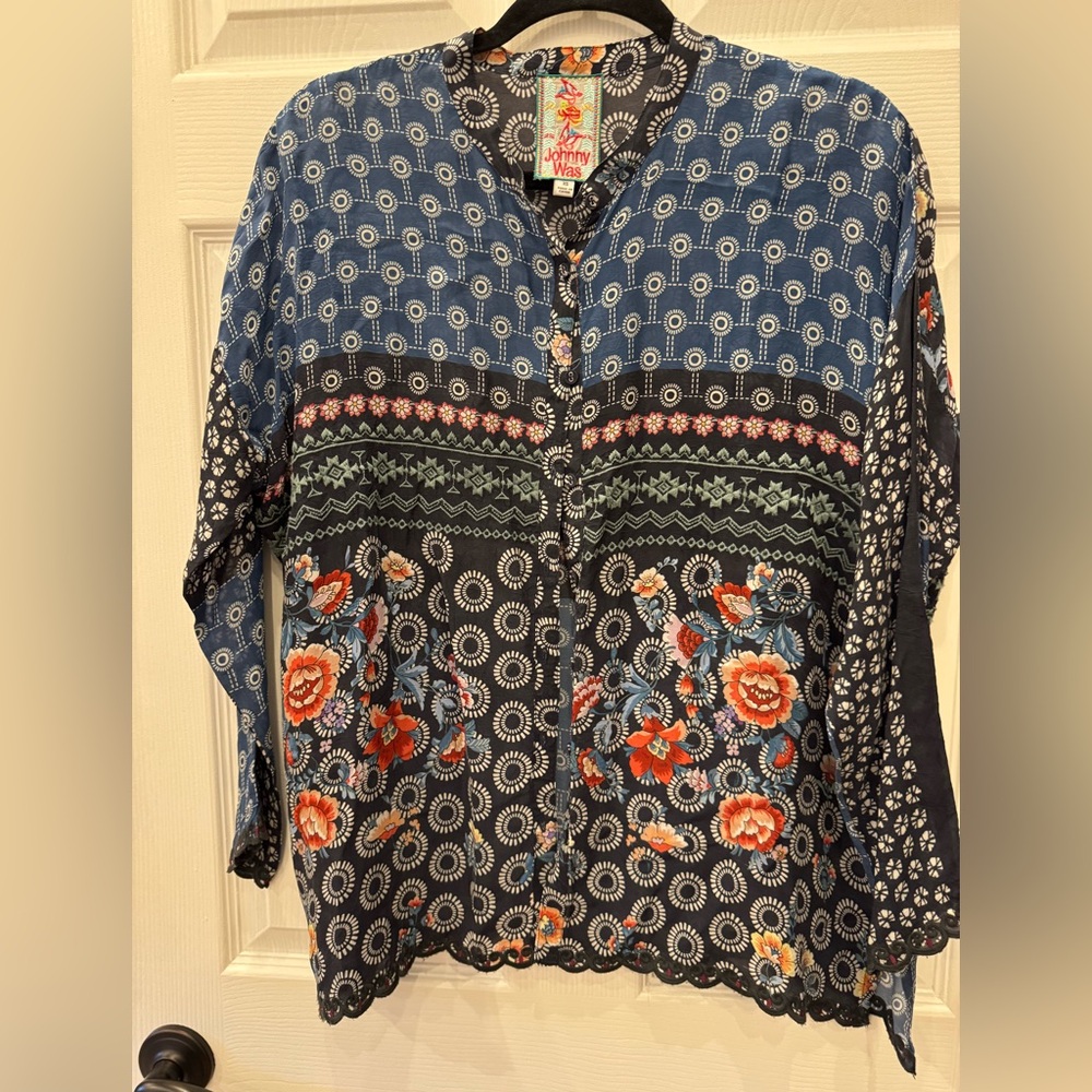 Johnny Was boxy button down blouse
